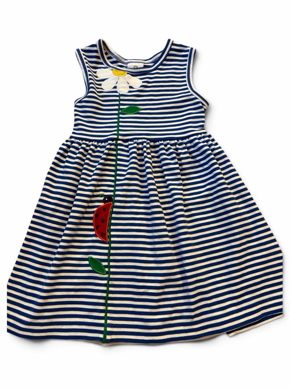 Florence Eiseman Navy Stripe Daisy & Ladybug Appliqué Dress EYC SZ 3T